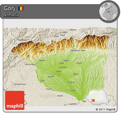 Physical 3D Map of Gorj, shaded relief outside