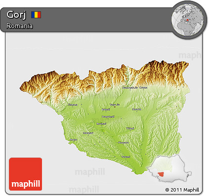 Physical 3D Map of Gorj, single color outside