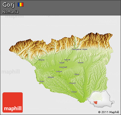 Physical 3D Map of Gorj, single color outside