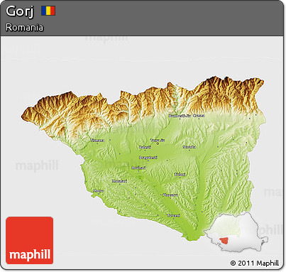 Physical 3D Map of Gorj, single color outside