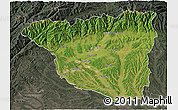 Satellite 3D Map of Gorj, darken, semi-desaturated