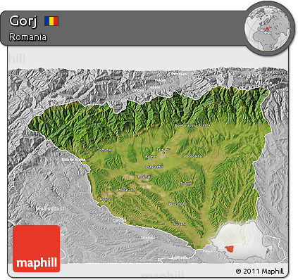 Satellite 3D Map of Gorj, lighten, desaturated
