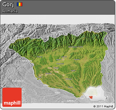Satellite 3D Map of Gorj, lighten, desaturated