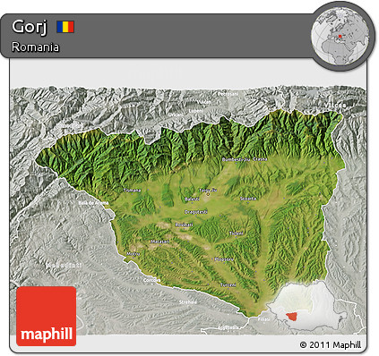 Satellite 3D Map of Gorj, lighten, semi-desaturated