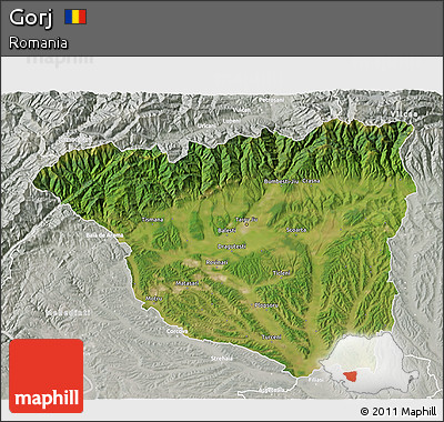 Satellite 3D Map of Gorj, lighten, semi-desaturated