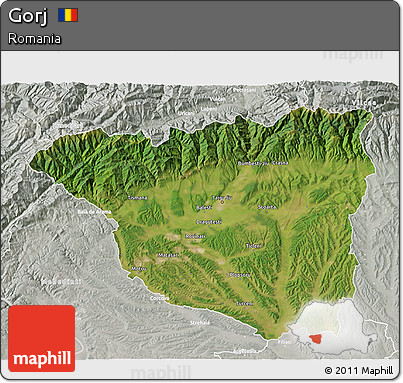 Satellite 3D Map of Gorj, lighten, semi-desaturated
