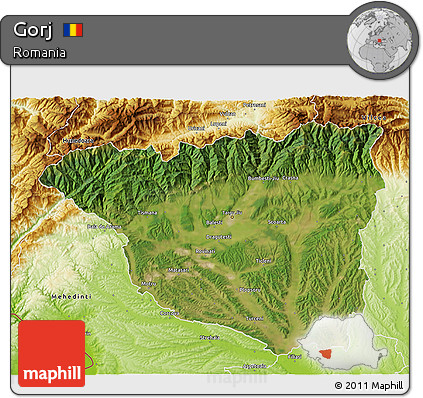 Satellite 3D Map of Gorj, physical outside