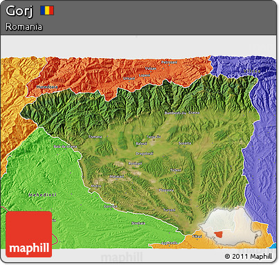 Satellite 3D Map of Gorj, political outside