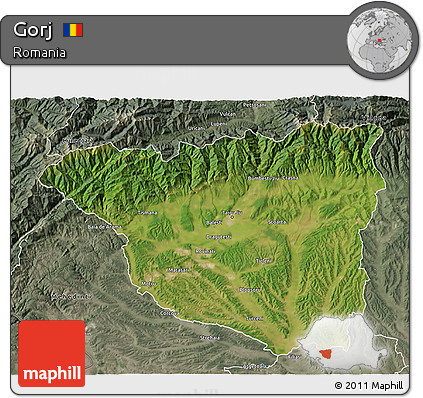 Satellite 3D Map of Gorj, semi-desaturated