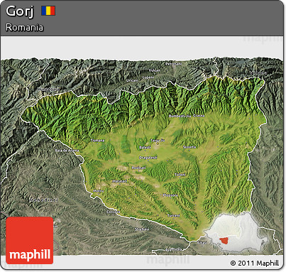 Satellite 3D Map of Gorj, semi-desaturated