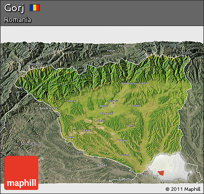 Satellite 3D Map of Gorj, semi-desaturated