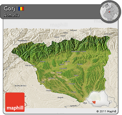 Satellite 3D Map of Gorj, shaded relief outside