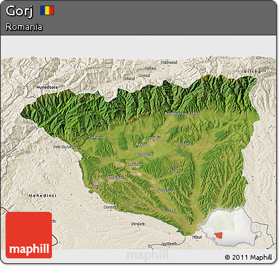 Satellite 3D Map of Gorj, shaded relief outside
