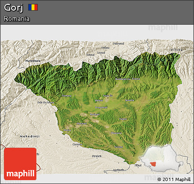 Satellite 3D Map of Gorj, shaded relief outside
