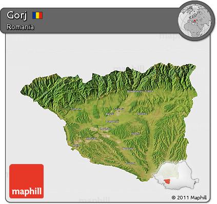 Satellite 3D Map of Gorj, single color outside