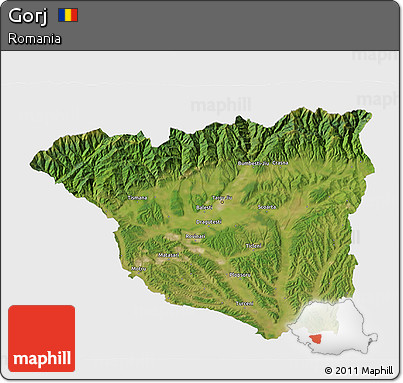 Satellite 3D Map of Gorj, single color outside