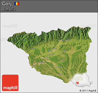 Satellite 3D Map of Gorj, single color outside
