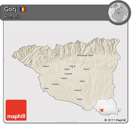 Shaded Relief 3D Map of Gorj, cropped outside