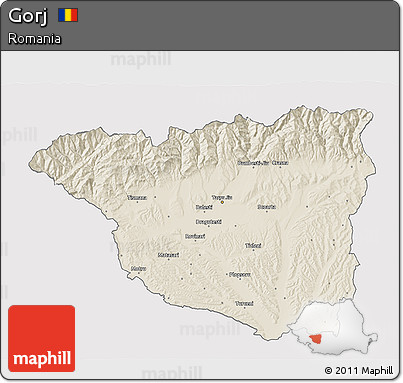 Shaded Relief 3D Map of Gorj, cropped outside