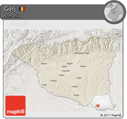 Shaded Relief 3D Map of Gorj, lighten