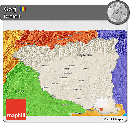 Shaded Relief 3D Map of Gorj, political outside