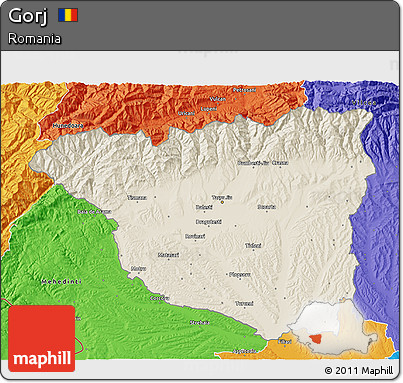 Shaded Relief 3D Map of Gorj, political outside