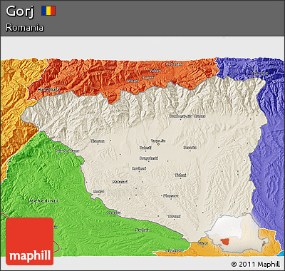 Shaded Relief 3D Map of Gorj, political outside