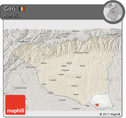Shaded Relief 3D Map of Gorj, semi-desaturated