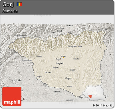 Shaded Relief 3D Map of Gorj, semi-desaturated