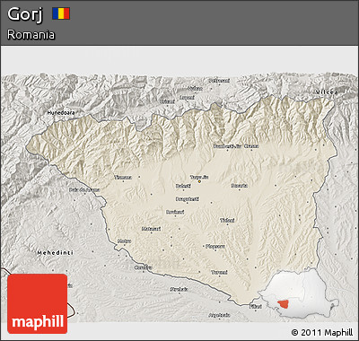 Shaded Relief 3D Map of Gorj, semi-desaturated