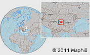 Gray Location Map of Gorj, within the entire country, hill shading