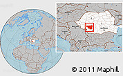 Gray Location Map of Gorj, highlighted country, hill shading