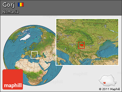 Satellite Location Map of Gorj, within the entire country
