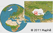 Satellite Location Map of Gorj, highlighted country, within the entire country
