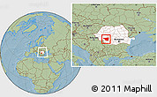 Savanna Style Location Map of Gorj, highlighted country, within the entire country, hill shading