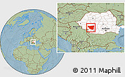 Savanna Style Location Map of Gorj, highlighted country, hill shading