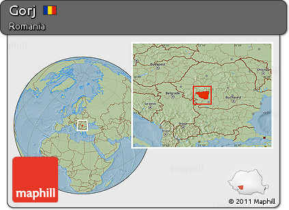 Savanna Style Location Map of Gorj, hill shading