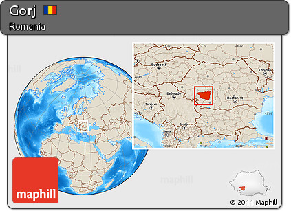 Shaded Relief Location Map of Gorj