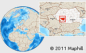 Shaded Relief Location Map of Gorj, highlighted country