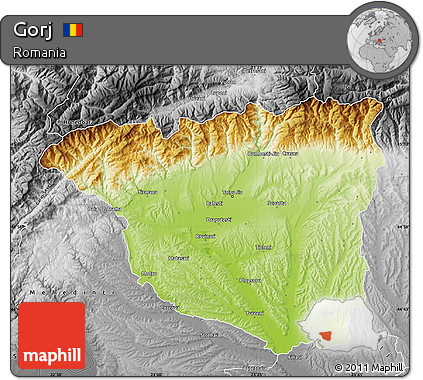 Physical Map of Gorj, desaturated