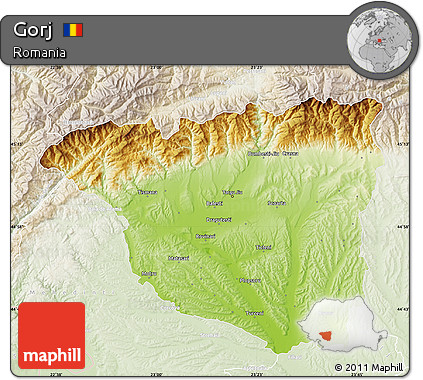 Physical Map of Gorj, lighten