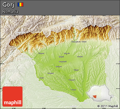 Physical Map of Gorj, lighten