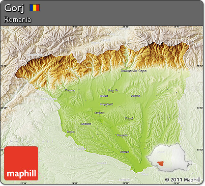 Physical Map of Gorj, lighten