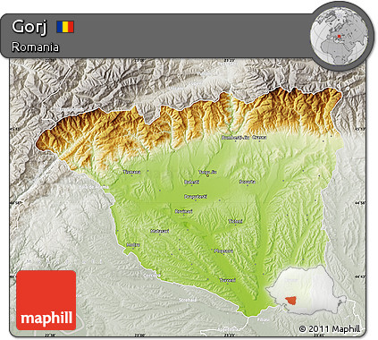 Physical Map of Gorj, lighten, semi-desaturated