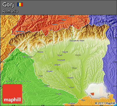 Physical Map of Gorj, political outside