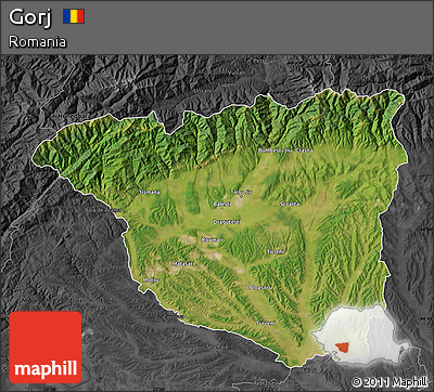 Satellite Map of Gorj, darken, desaturated
