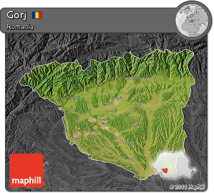 Satellite Map of Gorj, darken, desaturated