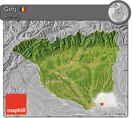 Satellite Map of Gorj, lighten, desaturated