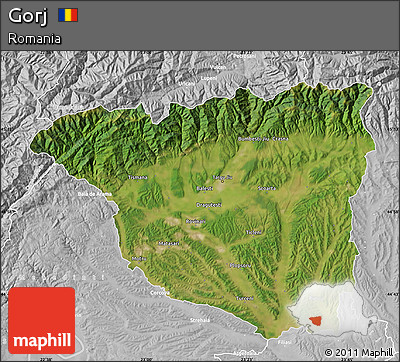 Satellite Map of Gorj, lighten, desaturated