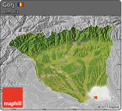 Satellite Map of Gorj, lighten, desaturated